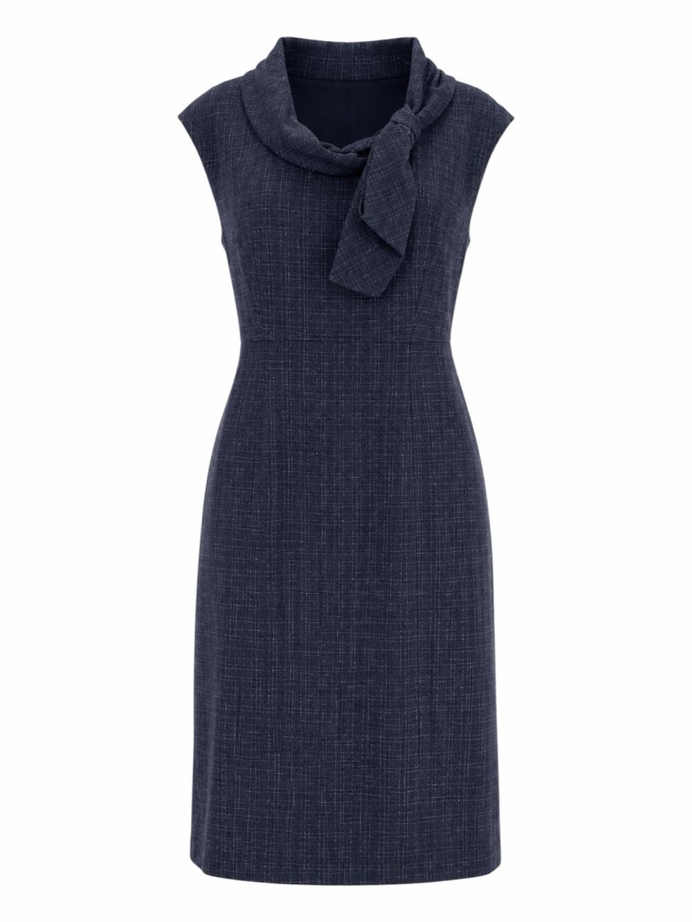 Classiques Entier Check Sheath Dress Bow Neck Gray Brown Size 6